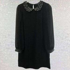 S.L. Fashions Elegant Black Dress with Beaded Collar and Cuffs Size 6P